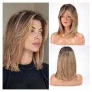 Perücke Damen 16 Zoll Vorhangpony Synthetisch Welle ombre He 1 St