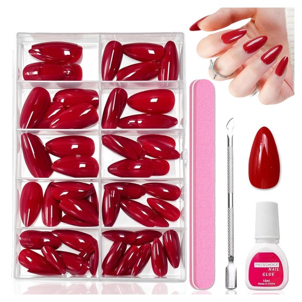 Kunstnägel 120 Stück Rot Press on Almond Glossy Red 1 ml 1er 1 St