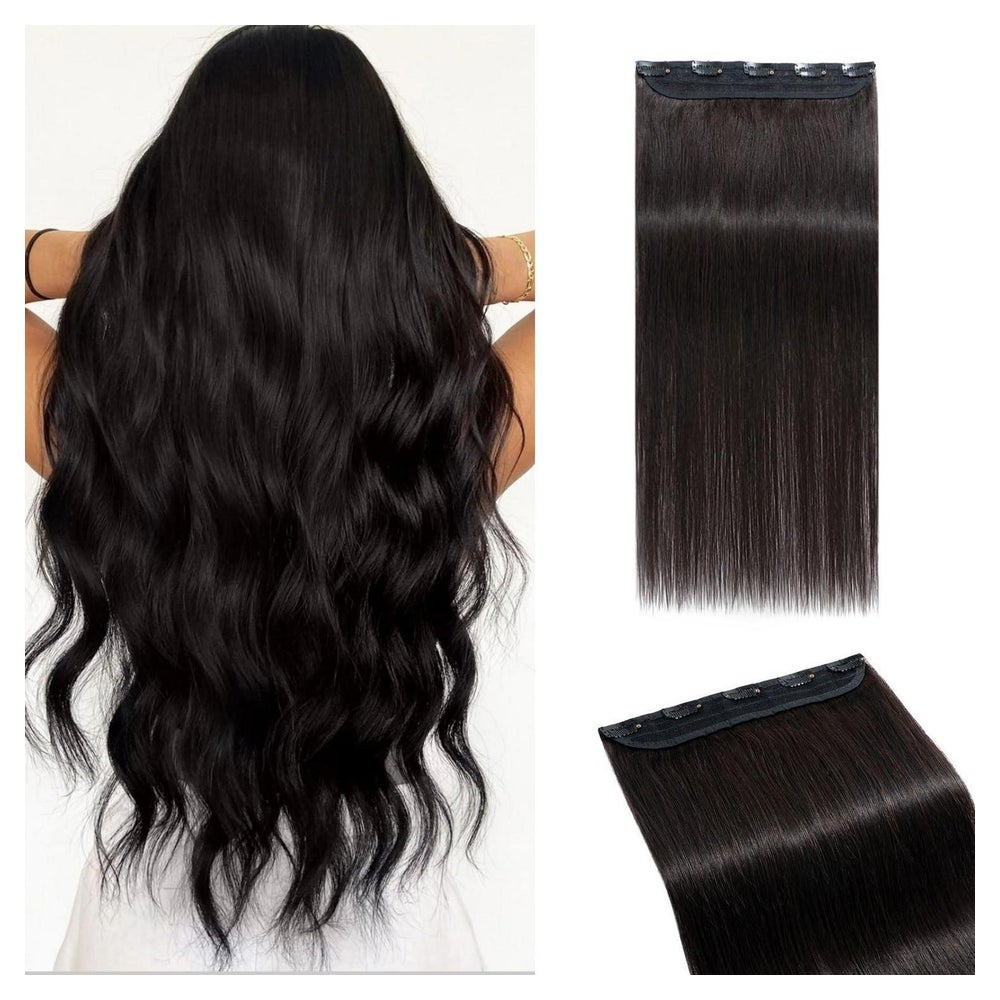 Clip In Extensions Echthaar 5 Clips 1B Natürliches Schwarz 5 1 St