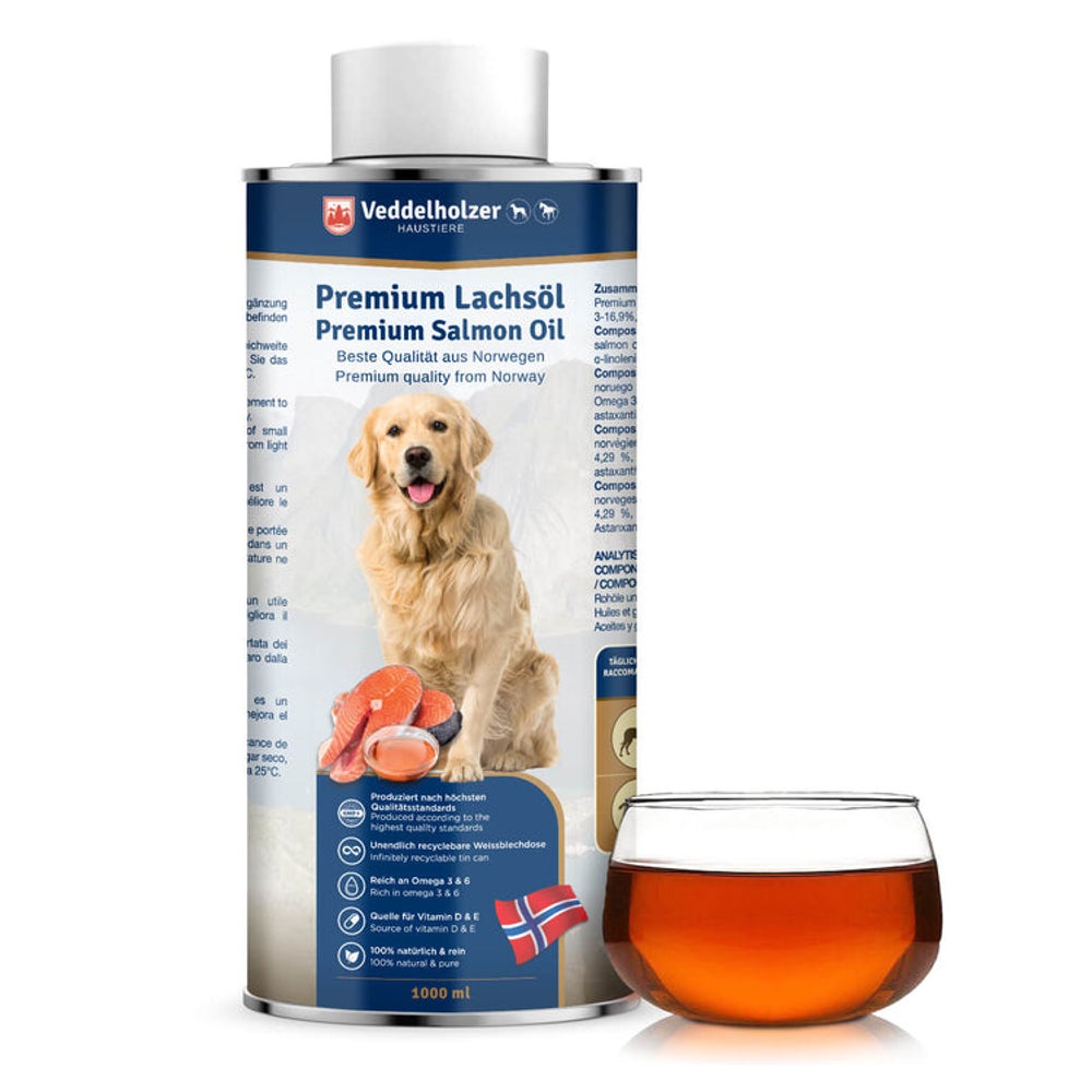 Veddelholzer Lachsöl für Hunde 1 Liter Omega 3 & Vitamin E 1000 ml