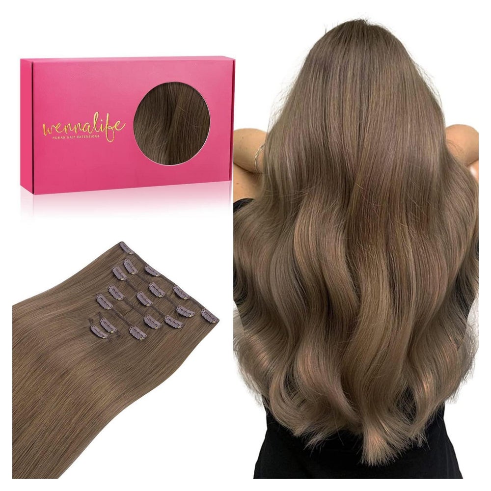 Clip in Extensions Echthaar glatt 7pcs 35cm-120g #5 Helles A 1 St