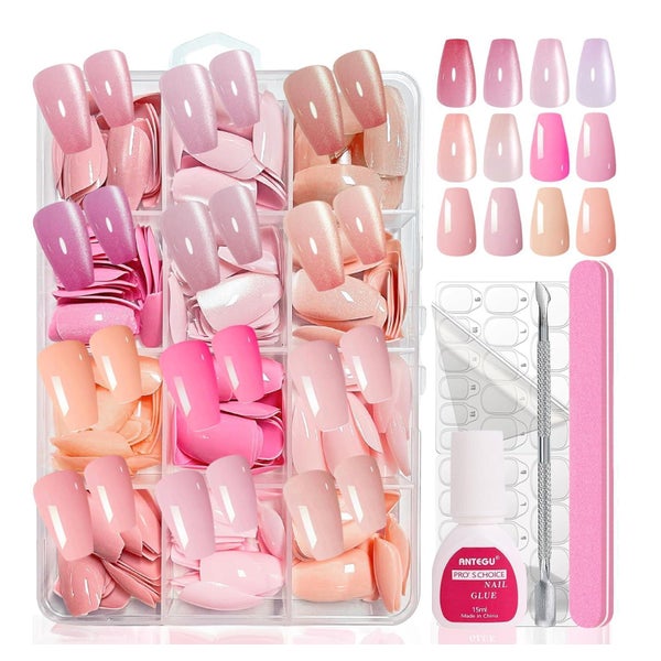 Falsche Nägel Tips Set 288 Press On Nagelkleber Cat Eye Bunt 1 St