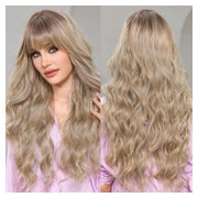 EMMOR Ombre Blonde Lockenperücke mit Pony - Hitzebeständige Kunstfaser