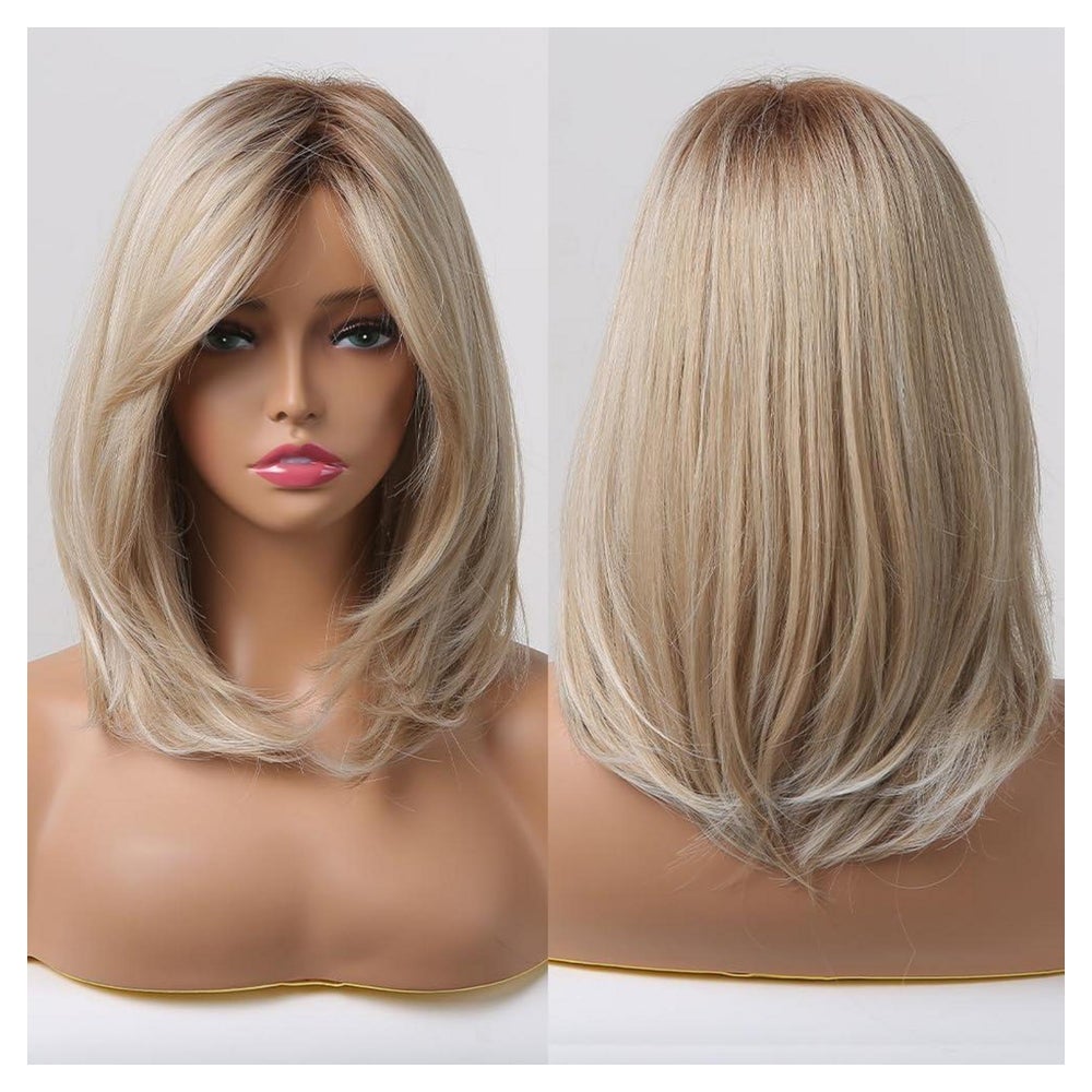 Perücke Frauen geschichtet synthetisch Pony blond hellblond 1 St