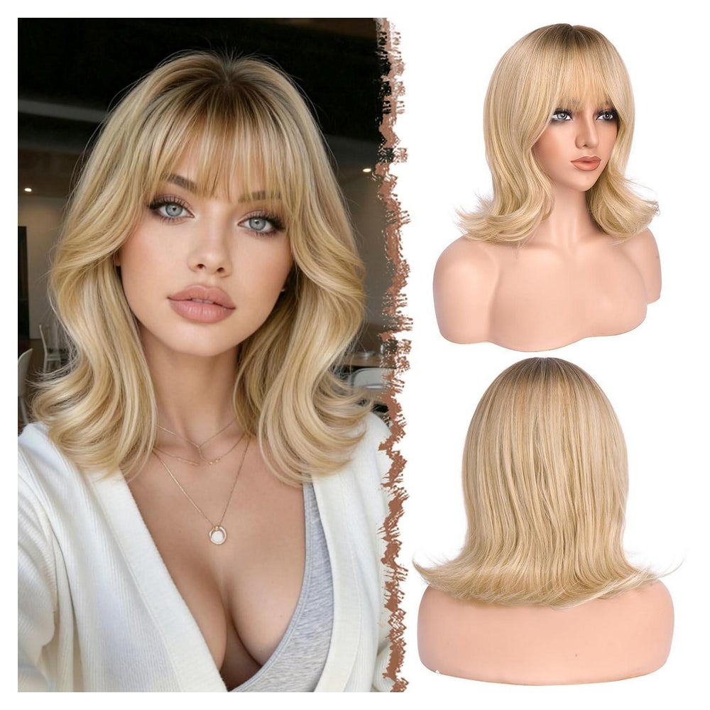 Perücke Bob Pony Blond Synthetisch Damen Wellen Ombré Blond 1 St