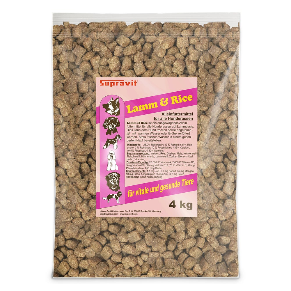 Supravit Hundefutter trocken schmackhaftes Trockenfutter für Hunde mit Lamm & Reis 4 kg
