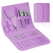 LOPHE 16-teiliges Maniküre & Pediküre Set mit Ledertasche, Lila
