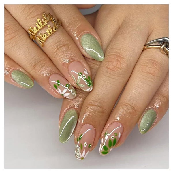 Nägel Press on 24er Set Mittel Almond Grün Ombre Künstliche 1 St