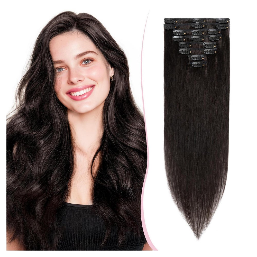Clip in Extensions Remy Echthaar Haarteil 20 cm - 45 g 1B#Na 1 St