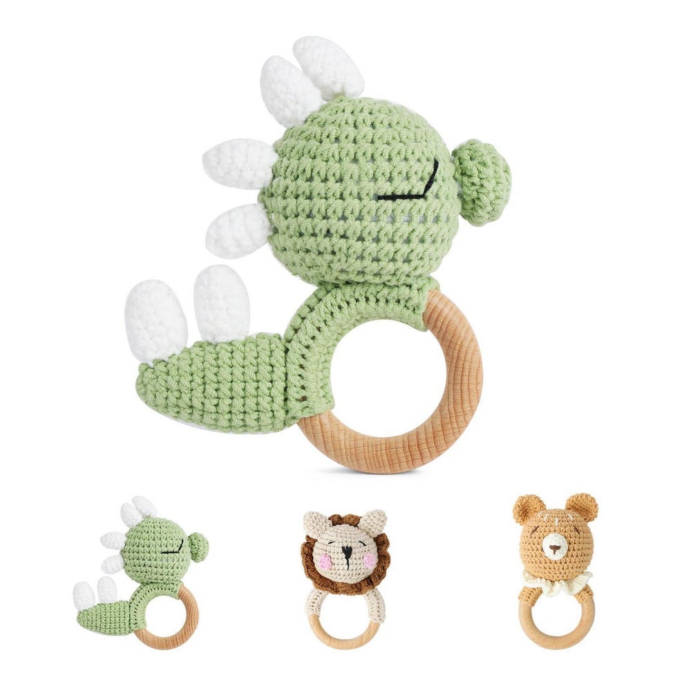 Babyrassel Holz Beißring gehäkelte Tiere Zahnring 1 St