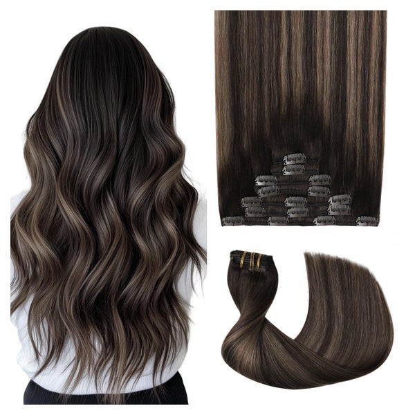 Clip in 55cm #2 6 2 Dunkelstes Braun mit Mittelbraun 1 St