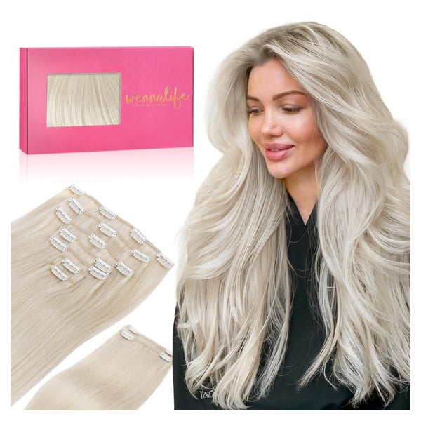 Clip In Extensions Echthaar Remy 9 Stück 55cm-150g #60A Plat 1 St