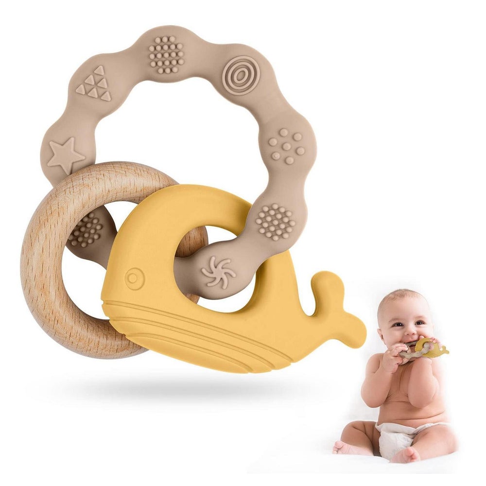 Beißring Baby aus Silikon und Holz BPA frei 1 St