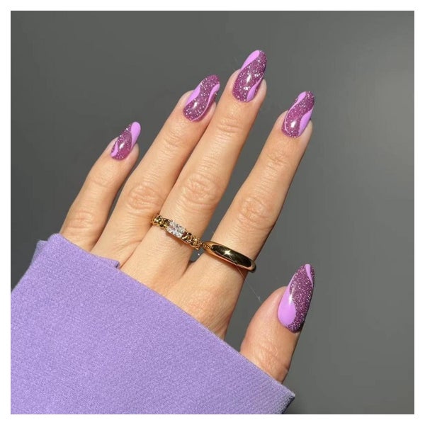 Falsche Nägel Acryl Mandel Glitter Swirl 24Pcs Erdbeersaft 1 St