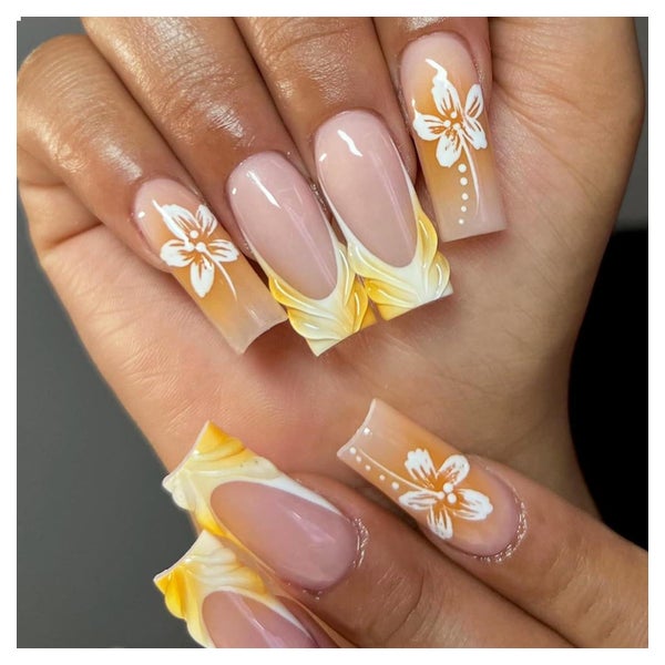 Gelbe 3D Acrylnägel 24 Stück Lange Quadratische French Tip N 1 St
