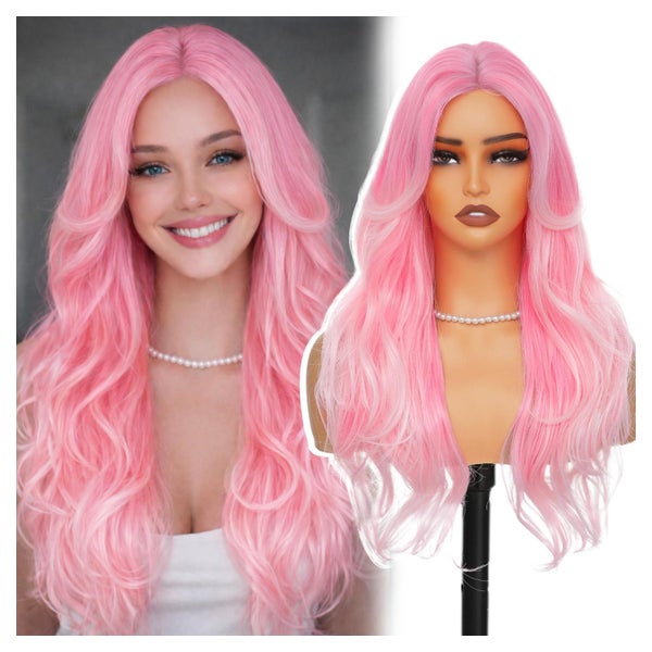 Perücke Vorhang Pony 66 cm gewellt 26 Inch Ombré Sakura Pink 1 St