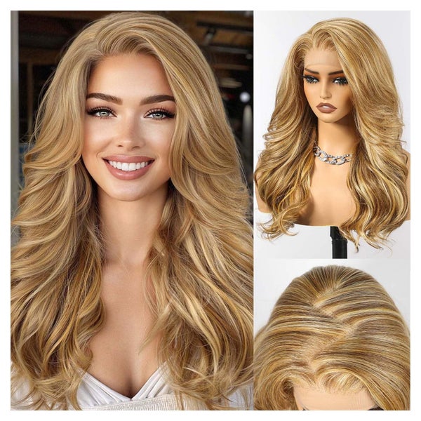 Perücke Lacefront 13x6 Spitze Braun gemischte blonde Strähnc 1 St