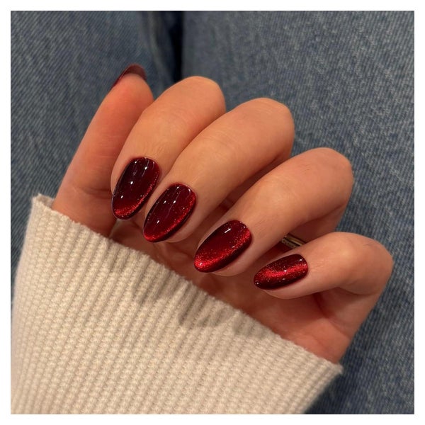 Kunstnägel Press On Cat Eye Weinrot Acryl Glitzer Kurz Catey 1 St