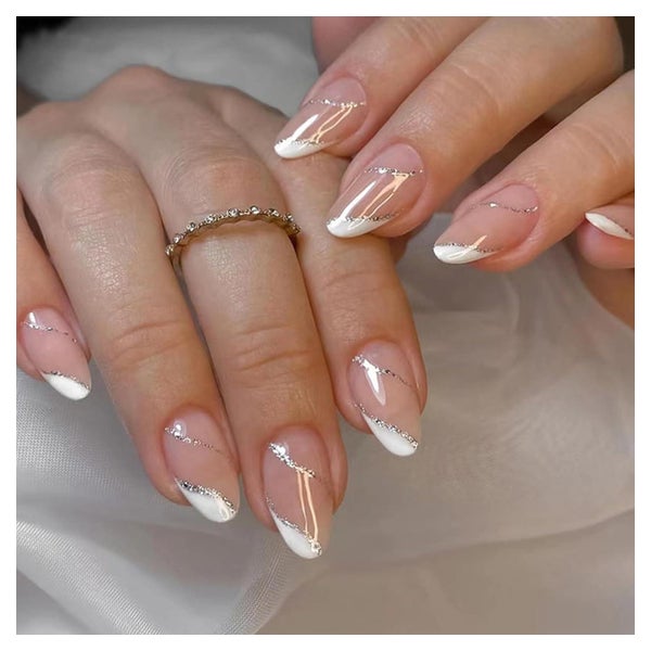 Kunstnägel Press On Nails 24 Stück Mandel Nude Weiß 1 ml (1e 1 St