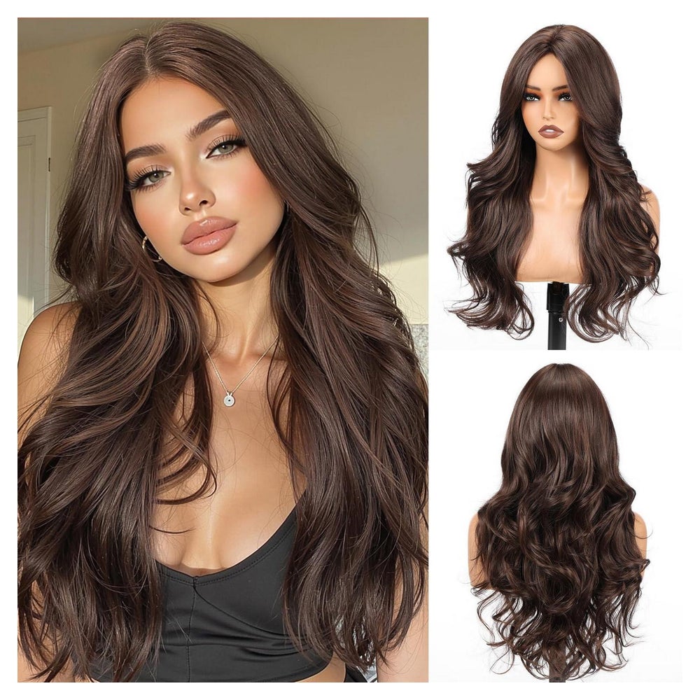 Perücke Locken Vorhangpony Synthetikhaare 56cm Frauen Braun 1 St