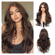 Perücke Locken Vorhangpony Synthetikhaare 56cm Frauen Braun 1 St