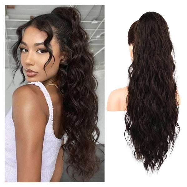 REECHO Zugband Pferdeschwanz Haarverlängerung, 66 cm Long Beach Gewellt