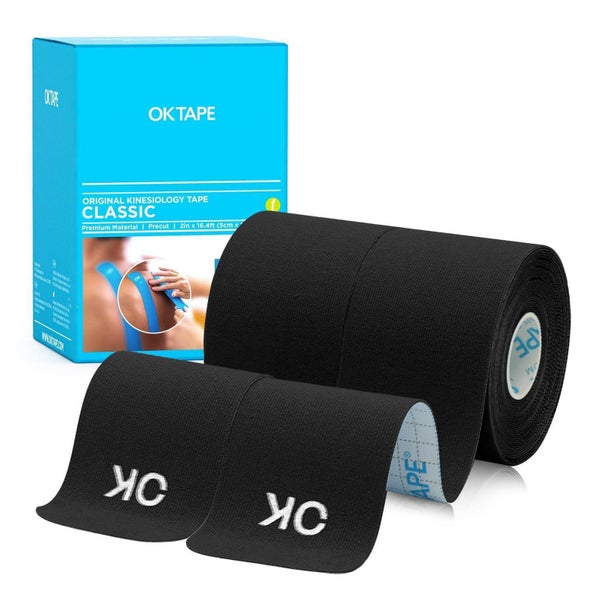OK TAPE Kinesiologie Tape Pre-cut, 25cm, 5cm, 40 Strips, 2 Rollen Schwarz