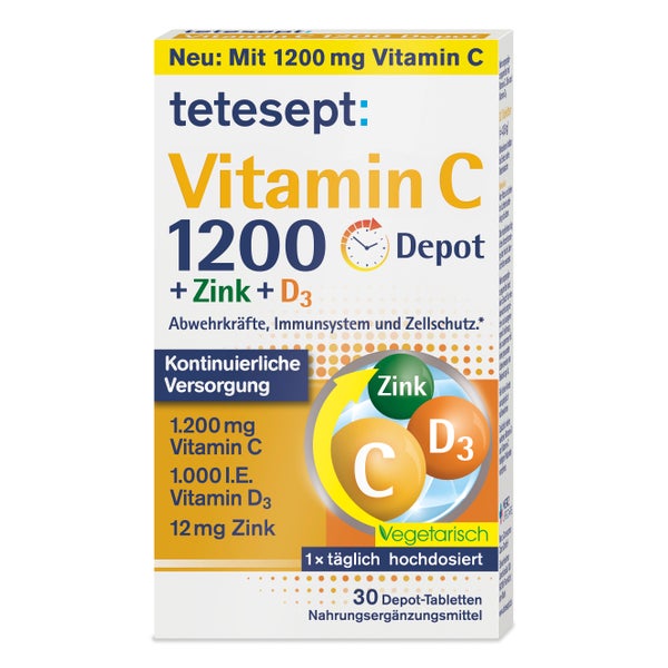 tetesept Vitamin C 1200 Depot | Abwehrkräfte, Immunsystem & Zellschutz 30 St