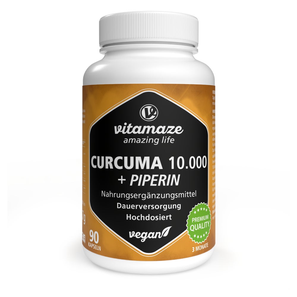 Curcuma 10.000+piperin Hochdosiert Vegan Kapseln 90 St