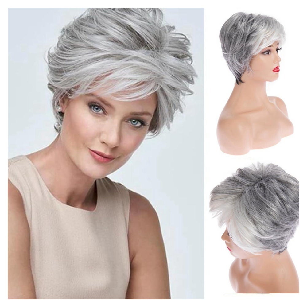 Perücke kurz grau Pixie Cut Pony synthetisch Frauen Grau-B 1 St
