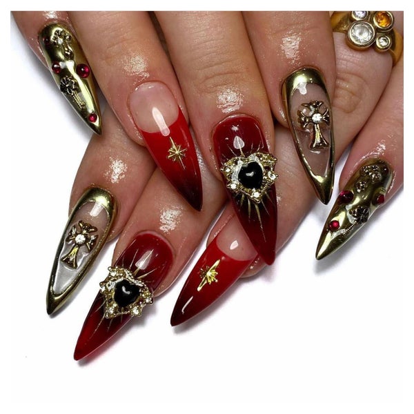Künstliche Fingernägel Stiletto Extrem Lang Schwarz Rot AG8 1 St