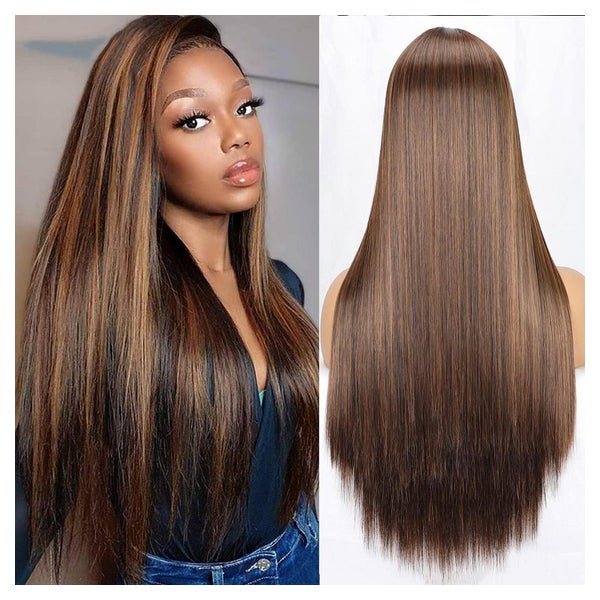 Perücke Damen Lang Glatt Mittelscheitel Braun gemischt Blond 1 St