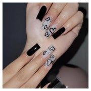 Kunstnägel Press On Square Schwarz Herz Strass Nagelkleber B 1 St