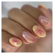 Künstliche Fingernägel Presson Kurz Gelb Rosa 3D Blumen FC-B 1 St