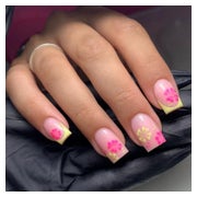 Press On Nails Kurz Square Rosa Gelb French Blumen FC25 1 St