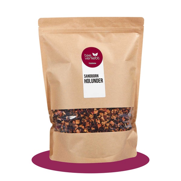 teeverliebt - Sanddorn Holunder loser Früchtetee Großpackung I Kraftvoller Tee für ungemütliche Tage | 1kg 1000 g