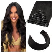 Clip in Extensions Echthaar 8teilig Pechschwarz 40cm #1 Lack 1 St