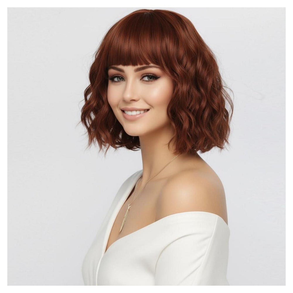 Perücke Kurz Damen Lockig Bob Pony Rotbraun 30cm Auburn 1 St