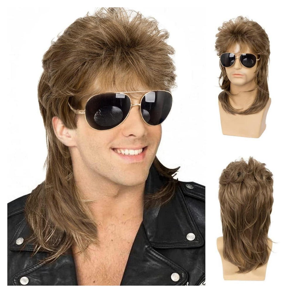 Perücke Herren Vokuhila lockig retro 70er80er Rocker Disco H 1 St