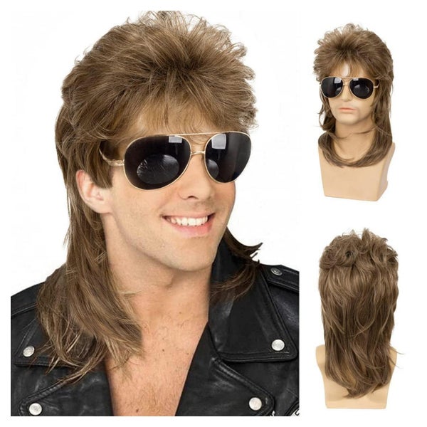 Perücke Herren Vokuhila lockig retro 70er80er Rocker Disco H 1 St