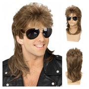 Perücke Herren Vokuhila lockig retro 70er80er Rocker Disco H 1 St