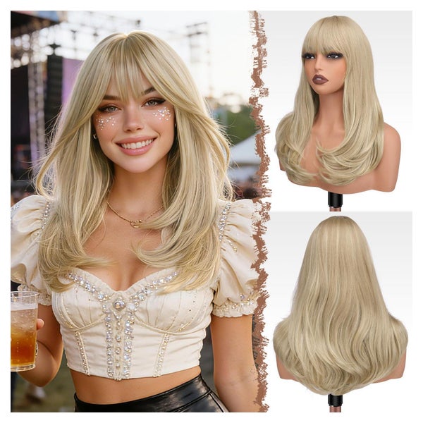Perücke lang Pony Damen Kunsthaar 45 cm Dreckige Blonde 1 St