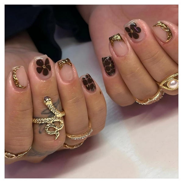 Künstliche Fingernägel Square 3D Gold Leopard Nagelkleber FB 1 St