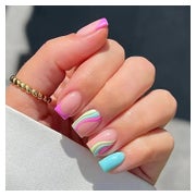 Künstliche Press on Nails Swirl Viereckig Kurz Rainbow Frenc 1 St