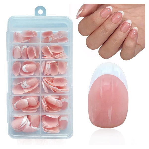 Nageltips Press On Short Almond 168pc Fullcover White Short 1 St