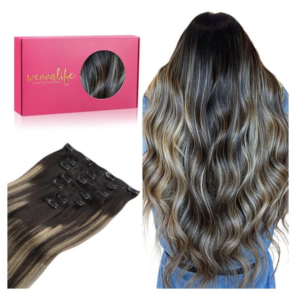 Clip in 50cm-120g #1B 19 1B Balayage Natürliches Schwarz bis 1 St