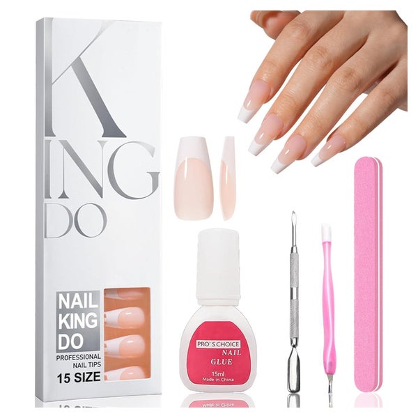 Kunstnägel 120 Stück Weiß Lang French Ballerina PressOn nude 1 St