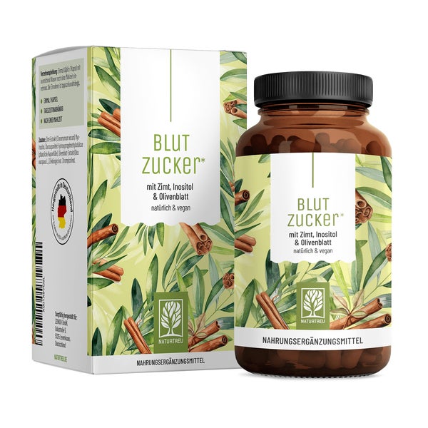 Blutzucker Komplex mit Ceylon-Zimt, Myo-Inositol, Chrom, Zink & Olivenblatt - BLUTZUCKER - 90 vegane Kapseln - NATURTREU® 90 St