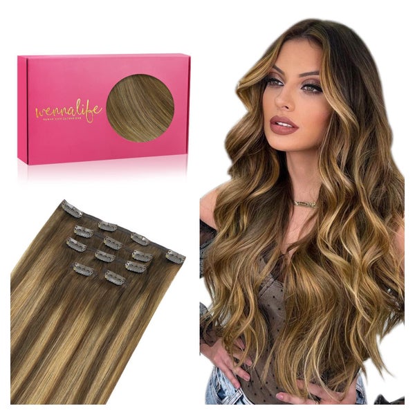 WENNALIFE Clip in Echthaar Extensions 80g 45cm Balayage