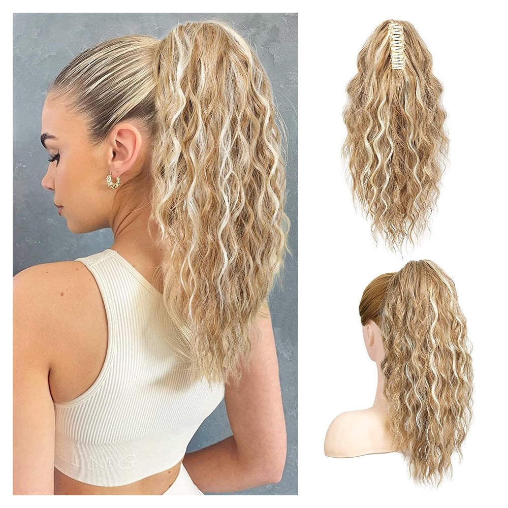 Pferdeschwanz Haarteil Blond 45cm Clip Hellbraun mit Glanzli 1 St